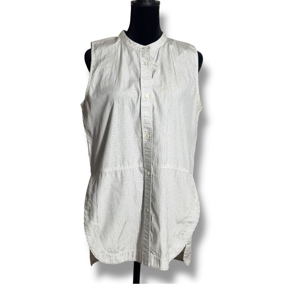 Vince White Pinstripe High Neck Button Down Side Slits Sleeveless Blouse/Tunic - Picture 4 of 16